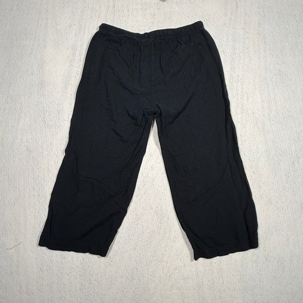 Splendid Women Black Viscose Linen Blend Wide Leg Crop Drawstring Pants Medium